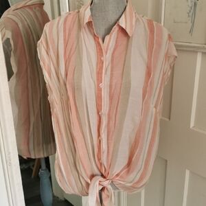 Womens C by one Sleeveless Beachy Boho Tie Striped Blouse. Size 1X